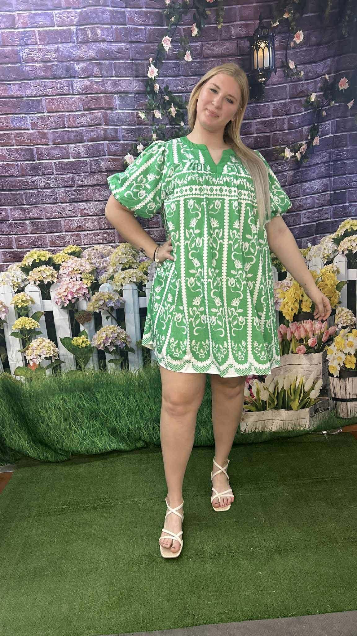 Umgee Border Print GREEN  Dress