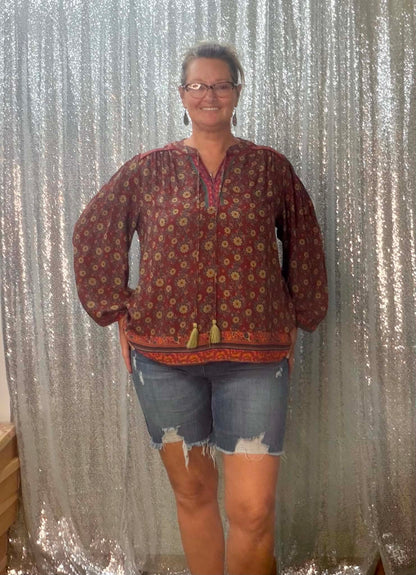 Easel boho brown floral top