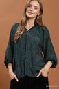 Umgee Polka Dot Textured Puff Sleeve Top