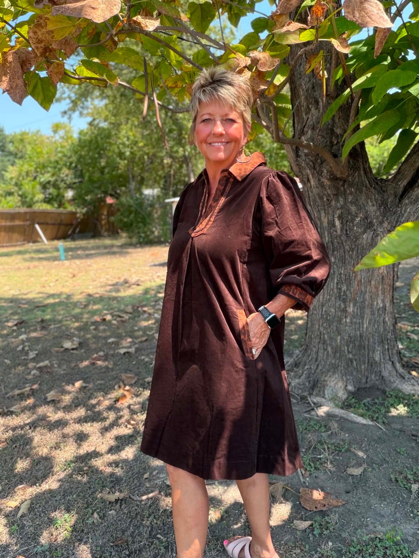 Umgee Corduroy Leopard Dress