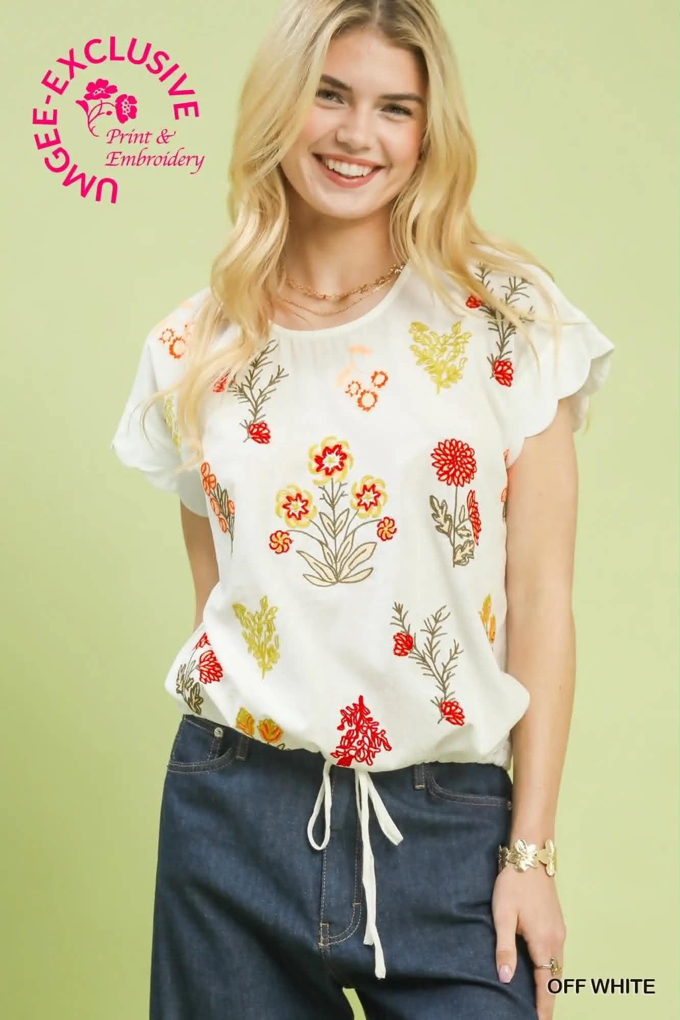 Umgee Embroidered Botanical Top