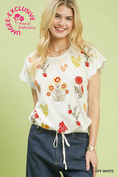 Umgee Embroidered Botanical Top