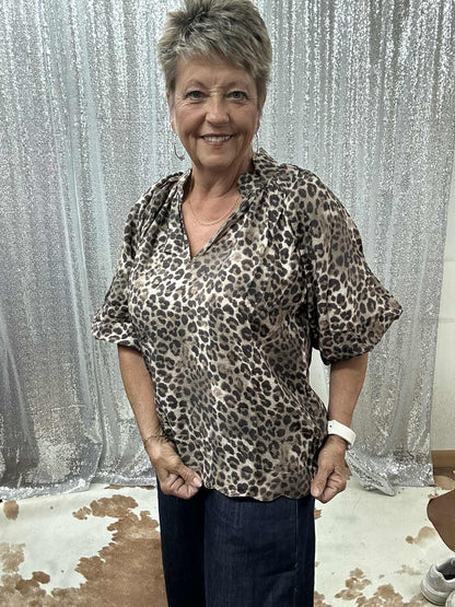 Umgee Scalloped Leopard Top