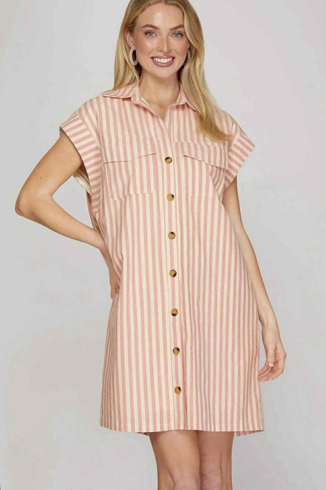 She & Sky Button Front Shirt Dress