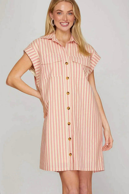 She & Sky Button Front Shirt Dress