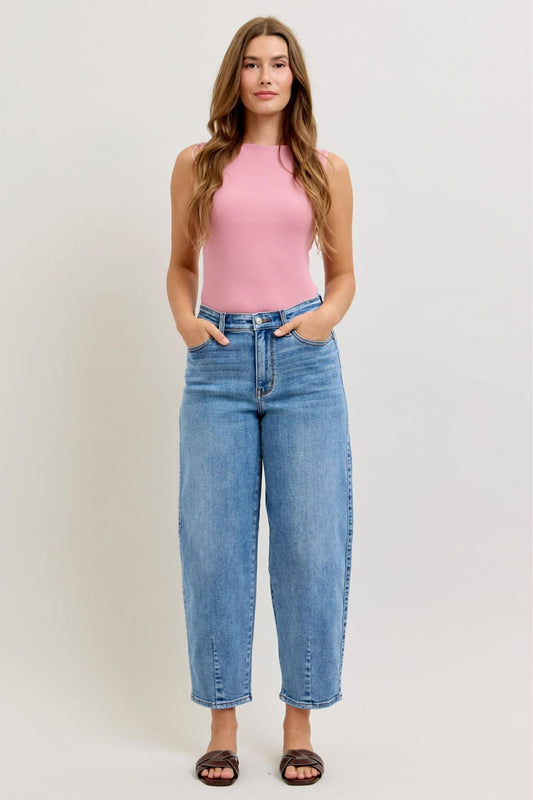 Judy Blue HW Barrel Jeans Med Blue