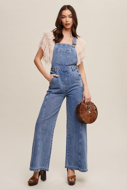 Throwback Wide Opening Denim Overalls