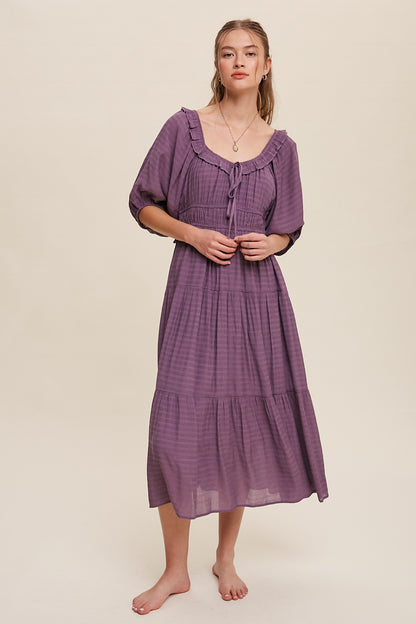 *Ruffle Front Tie Tiered Maxi Dress