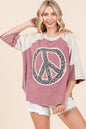 Peace Sign Patch Mineral Wash Top