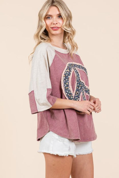 Peace Sign Patch Mineral Wash Top