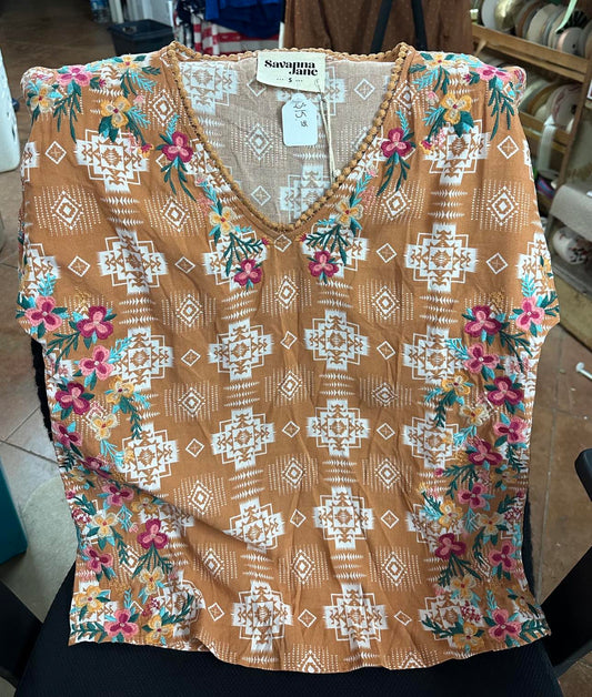 Rust embroidered top