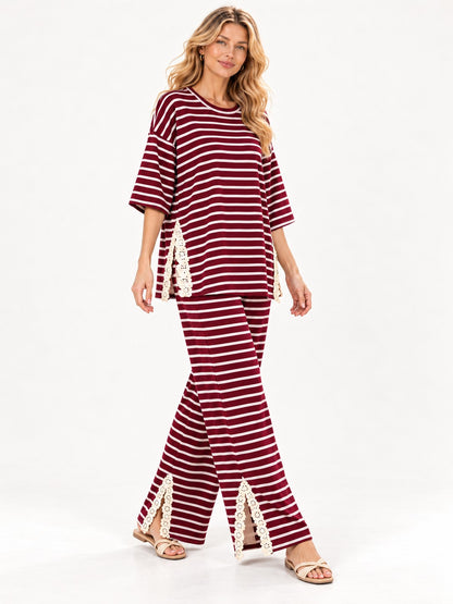 STYLIVE stripped lace trim top