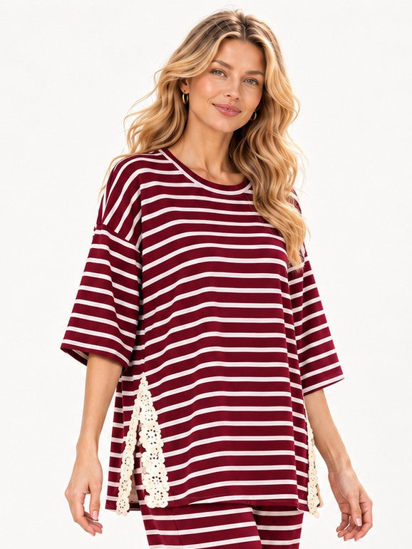 STYLIVE stripped lace trim top