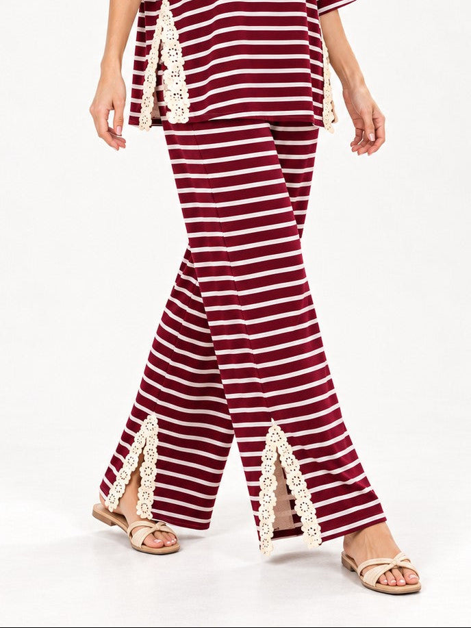 STYLIVE stripped lace trim pants