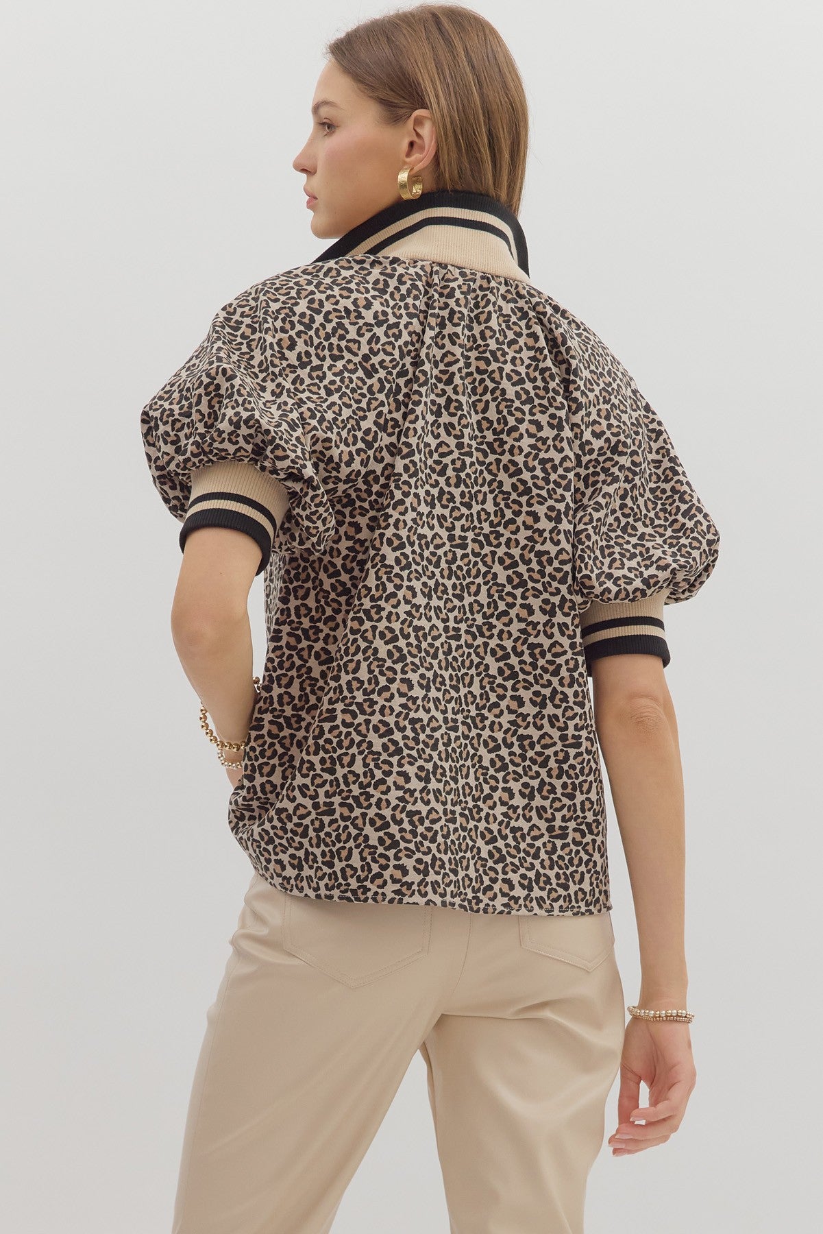 Taupe Half Zip Cheetah Top