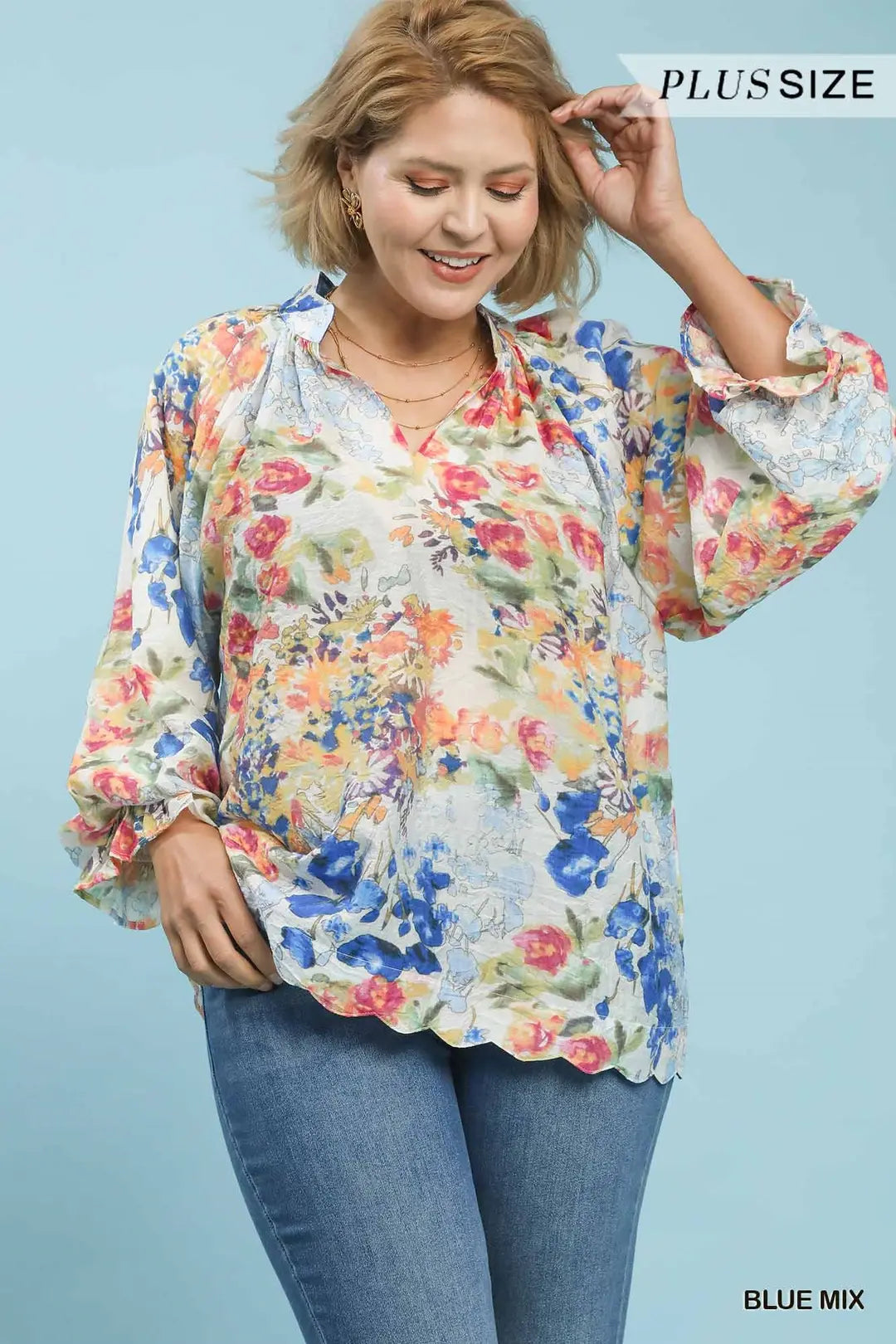 Umgee watercolor floral blouse Plus